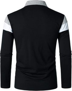 Polo à manches longues pour homme, à blocs de couleur et rayures, en tricot, design décontracté, coupe classique, noir, blanc, gris - Product Image 2