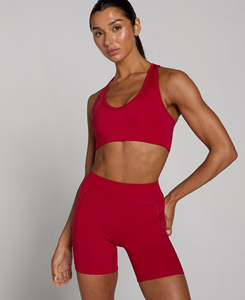 Conjunto de Yoga Rojo para Mujer, Top Corto Deportivo, Pantalones Cortos de Cintura Alta, Sin Costuras, Transpirable, de Secado Rápido, Spandex, 2 Piezas, Ropa Deportiva - Product Image 1