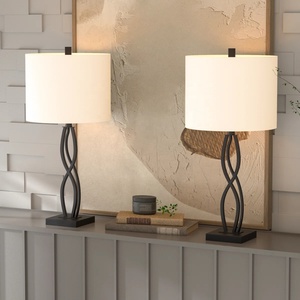 Infinity Twist Metal Table Lamp with Linen <b>Drum</b> <b>Shade</b> Durable Iron Construction Warm Ambient <b>Lighting</b> for Luxury Interiors - Product Image 3
