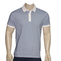 Kaos Pria Lengan Pendek Bergaris 100% Katun Rajut Kasual Bernapas Anti Kusut dengan Kantong