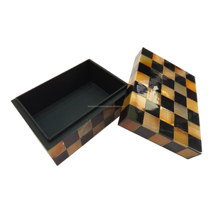 Caja de almacenamiento rectangular con incrustaciones de cuerno natural hecha a mano, organizador de almacenamiento ecológico para colección de arte, caja decorativa. - Product Image 3