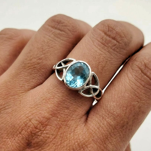 Anillo de Nudo Celta con Topacio Azul, Plata de Ley 925, Hecho a Mano, con Gema Ovalada Natural en Engaste de Bisel, Unisex, Joyería de Piedra de Nacimiento de Diciembre - Product Image 6