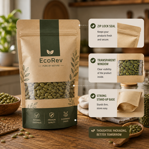 Bolsa de papel kraft impresa personalizada con ventana para envasado de alimentos, reciclable, autoformable, de forma rectangular, con impresión a cuatro colores. - Product Image 3