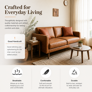 Luxury Mid- Modern Genuine Leather <b>Sofa</b> <b>Bed</b> Two Seat Eco-Friendly Solid Wood Legs Home Villa Living Room Bedroom Office - Product Image 5