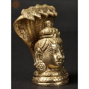 Cabeza de Shiva de latón de 2 pulgadas hecha a mano con escultura Sheshnag pequeña obra de arte India - Product Image 2