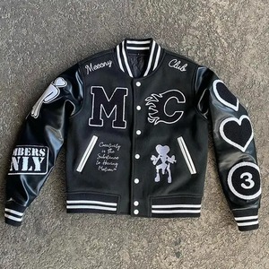 Veste universitaire personnalisée avec broderie, veste de style streetwear pour hommes, veste de haute qualité en laine, veste bomber unisexe avec manches en simili cuir - Product Image 1