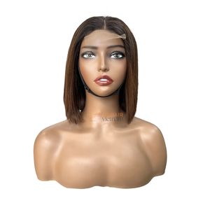 AZ HAIR Vietnamese Human Hair Bob <b>Wig</b> Swiss Lace Front Glueless Transparent Lace <b>Brown</b> Color Average Size - Product Image 2