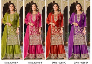 Salwar Kameez en pure soie Chinnon avec broderies riches pour femmes, taille XL-XXL, tenue traditionnelle indienne pour mariage - Product Image 3