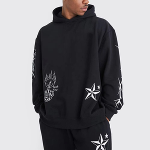 ชุดวอร์มสีดำทรงโอเวอร์ไซส์แบบสั่งทำพิเศษ ขายส่ง เสื้อฮู้ดดี้เนื้อหนา กางเกงขายาวทรงกระบอก ผู้ผลิตชุดฟลีซเปล่าแบบขายส่งจำนวนมาก - Product Image 2