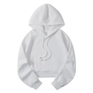 Sudadera con capucha recortada de Color sólido informal para mujer, sudadera cálida de lana de estilo deportivo, ropa de calle estampada bordada, sudadera holgada de marca - Product Image 2