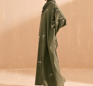 High Quality Green Embroidered Abaya Long Sleeve Maxi Dress High Neck Loose Fit Floral Pattern Modest Wear for Women Daily Use - Product Image 3