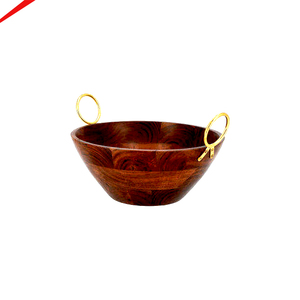Bol de service élégant en bois d'acacia de qualité supérieure, fabriqué à la main, avec élégantes poignées en métal, pour la vaisselle et la décoration intérieure - Product Image 1