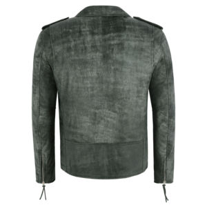 แจ็คเก็ตหนังแท้ 100% สไตล์วินเทจสำหรับผู้ชาย แบบ Crackered Waxed Leather Biker Jacket ยี่ห้อ Brando แบบซิปไขว้ สไตล์นักขี่มอเตอร์ไซค์ ซิป YKK - Product Image 6