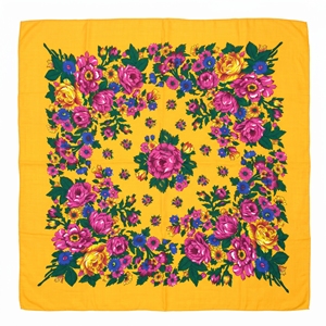 Écharpe carrée à imprimé floral jaune moutarde pour femmes, 51x51 pouces, grande taille, style folklorique traditionnel, légère et douce - Product Image 1