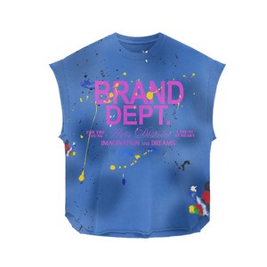 100% cotton T-shirt for men loose fit printed Mens Sleeveless T Shirt Premium Cotton Blue Paint Splash Graphic Print Custom <b>Logo</b> - Product Image 1