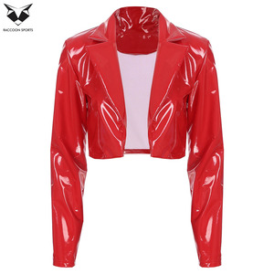 2026 Women Glossy PU Leather Crop <b>Jacket</b> <b>Short</b> Slim Fit Shiny Red Solid Color Crop Top <b>Jacket</b> Streetwear Fashion Outfit - Product Image 5