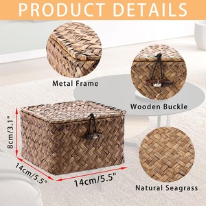 Seagrass <b>Basket</b> with Lid Wicker <b>Storage</b> <b>Basket</b> <b>Square</b> Handmade <b>Storage</b> <b>Basket</b> Wholesale eco-friendly Made in Viet Nam - Product Image 2