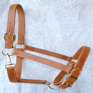Cabestro de Cuero Premium para Caballo, Color Bronceado, Doble Costura, Ajustable, con Hebillas y Anillas de Latón, Cabestros para Carreras de Caballos - Product Image 1