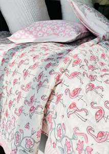 Ensemble de literie réversible AC Dohar en coton imprimé à la main avec motifs de flamants roses et de lotus, style Jaipuri Razai / Couette décorative - Product Image 3