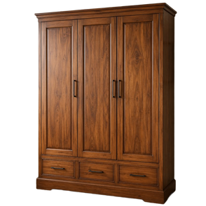 Heritage 3-Door Solid Teak Armoire <b>Wardrobe</b> with 3 Bottom Drawers Warm Teak Finish - Product Image 1