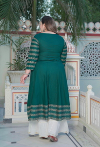 Kurti Anarkali Verde de Rayón con Estampado Floral, Talla Grande, Cuello Redondo, Manga Tres Cuartos, Vestido Étnico Informal Festivo para Mujer, Venta al Por Mayor - Product Image 6