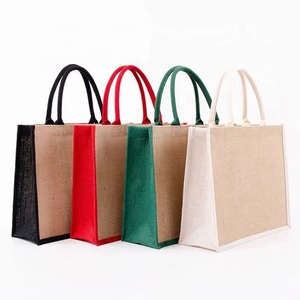 Sacs en toile de jute multi-usages les plus vendus, avec poignées colorées, pour le streetwear décontracté, les festivals en plein air, disponibles à la vente - Product Image 2