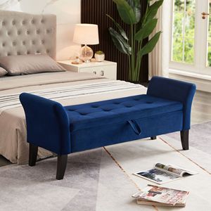 Panca letto in velluto blu navy da 51,5 pollici con contenitore per arredamento soggiorno - Product Image 1