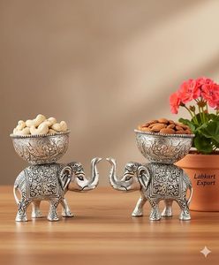 Handmade Metal Elephant Bowl Set With Carved Oriental Design For Fruit And Snacks Gifting - Product Image 5