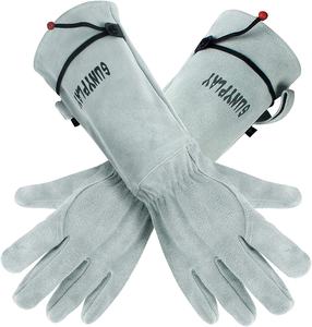 Guantes de seguridad a prueba de espinas de cuero de vaca grueso Premium tamaño XL Color gris características antideslizantes anticortes para hombres mujeres trabajo de jardín - Product Image 2