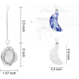 2 Pezzi Infusore da Tè in Acciaio Inossidabile a Rete, Sfera da Tè da 2,1 Pollici con Ciondolo Luna di Cristallo, Filtro e Diffusore per Tè - Product Image 2