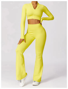 Ensemble de yoga 4 pièces personnalisé pour femme, grande taille, de haute qualité, avec fermeture éclair intégrale, taille élastique avant, respirant, léger et séchage rapide - Product Image 5
