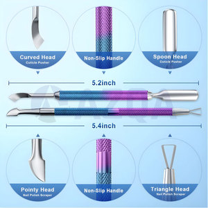 Ensemble de repousse-cuticules et grattoir à vernis à ongles en acier inoxydable, revêtement multicolore, double extrémité, outil de manucure et pédicure - Product Image 3