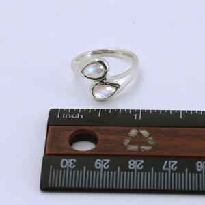 Natural Rainbow Moonstone Pear Shape Two Stone Hug <b>Ring</b> 925 Sterling Silver Handmade Fine Jewelry for Women Wholesale Manufactur - Product Image 5