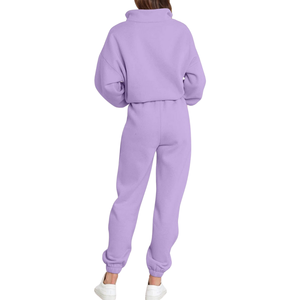 Conjunto Deportivo de Dos Piezas para Mujer, Color Lavanda, Sudadera de Felpa, Pantalones Deportivos, Ropa Deportiva Personalizada - Product Image 2