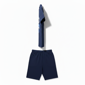 Men's Summer Solid Two-Piece <b>Set</b> Crew Neck T-Shirt Shorts Breathable Quick Dry Knitted Bamboo Fiber Front Logo Casual Wear - Product Image 3