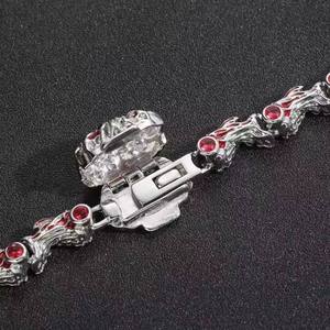 Mens Punk Style 925 Silver Rhodium Plated <b>Statement</b> <b>Necklace</b> with Red Crystal Rhinestones Spike Design Everyday Wear for Sale - Product Image 4