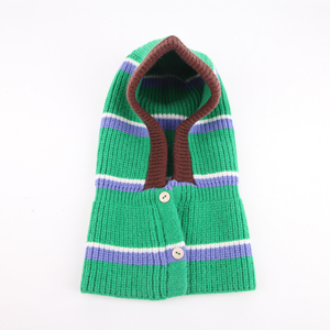 Striped Knitted <b>Beanie</b> Hat With Button Decoration Unisex Winter Cap For Adults 56-58CM Head Circumference - Product Image 4