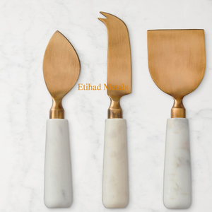 Antique Brass Hammered <b>Cheese</b> Knives <b>Set</b> of 3 <b>Cheese</b> Knives <b>Cheese</b> Knife <b>Set</b> with Marble Handles Lula Stainless Steel and Brass - Product Image 6