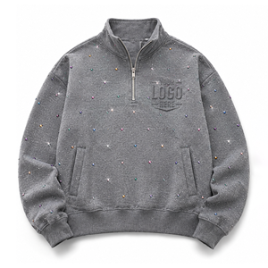 Quarter Zip Mens Rhinestone <b>Tracksuit</b> Set Custom Streetwear Sweat Suit Wholesale USA Supplier Relaxed Fit Two Piece 100% Cotton - Product Image 3