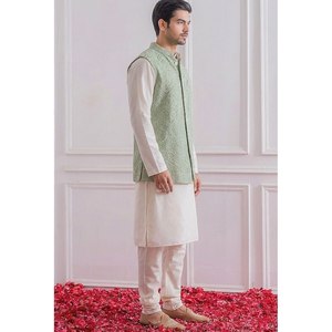 Pista Green Jacket Heavy Embroidery White Silk Material Sequence Work <b>Kurta</b> Indian Traditional Wear Lehenga Model Number Lehenga - Product Image 5