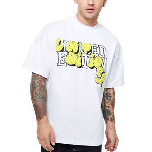 T-shirt blanc surdimensionné pour homme avec imprimé lettres en relief, style streetwear, manches courtes, col rond, jersey de coton - Product Image 2