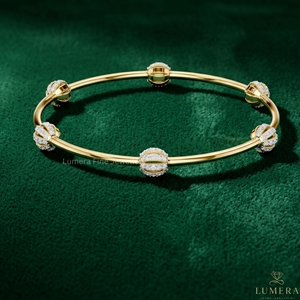 Luxury Lab Grown Brilliant Cut Diamond Sphere <b>Bangle</b> Bracelet for Women IGI Certified Diamonds 9KT 10KT 14KT 18KT <b>Gold</b> Plated - Product Image 1