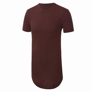 <b>Men's</b> <b>Longline</b> Crew Neck <b>T</b>-<b>Shirt</b> Solid Color Knitted Short Sleeve Casual Fit Regular Length O-Neck Design Plain <b>T</b> <b>Shirt</b> - Product Image 1