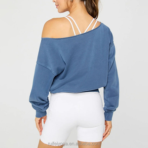 Women's Oversized <b>Off</b> <b>Shoulder</b> <b>Sweatshirt</b> Solid Color Knitted Cotton Breathable Autumn Casual Wear - Product Image 2
