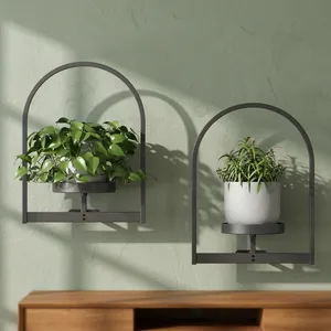 Supports muraux en métal noir pour plantes, lot de 2 |   Cadres de présentation de pots de fleurs décoratifs modernes pour salon intérieur - Product Image 5