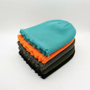 Bonnet en acrylique côtelé uni personnalisé, sans revers, avec bas de bonnet effet vieilli, en laine cachemire, vente en gros - Product Image 3