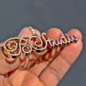 จี้เพชรโมอิสซาไนต์สลักชื่อตามสั่ง เงินแท้ 925 สร้อยคอแบบสั่งทำพิเศษ สไตล์ฮิปฮอป ประดับเพชร ของขวัญ - Product Image 2