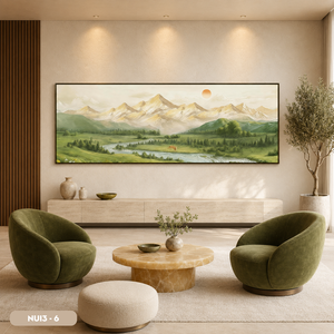Peinture murale en soie paysage montagne et forêt, œuvre d'art faite à la main, décoration intérieure moderne, marque HALO, modèle NUI3 - 6, bon prix - Product Image 5