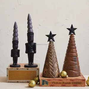 Handmade Wooden Christmas <b>Tree</b> Candle Holders <b>Tabletop</b> Home Decoration Crafted With Star Top And Soldier Design - Product Image 1