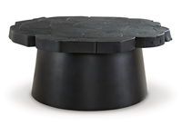 Plateau de table en bois d'acacia massif à bords naturels avec motif rainuré, noir profond, avec base en métal, table basse attrayante pour le salon